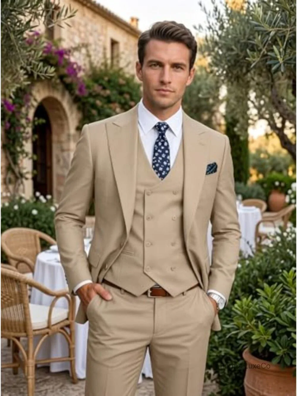 Men's 3-Piece Slim Fit Suit Set Double Breasted Wedding Tuxedo